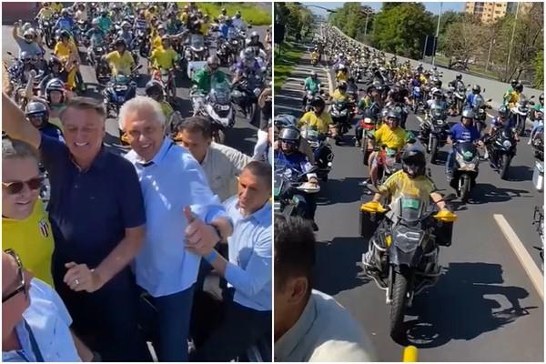 Ao lado de Caiado, Bolsonaro participa de motociata em Ribeirão Preto
