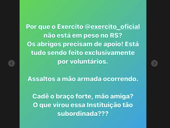 Heloisa Bolsonaro questiona: “Por que o Exército não está em peso no RS?”